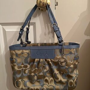 Coach Blue and Brown Signature Shoulder Bag
